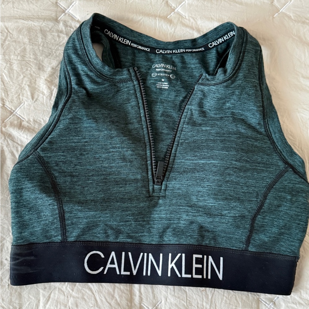Calvin Klein Women's Green Performance Zip-Front Sports Bra